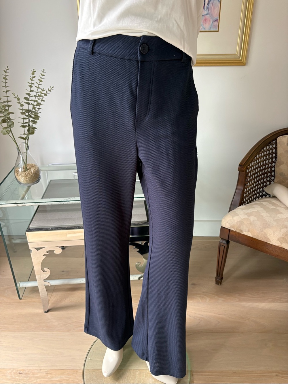 ESQUALO Navy Textured Wide-Leg Pants